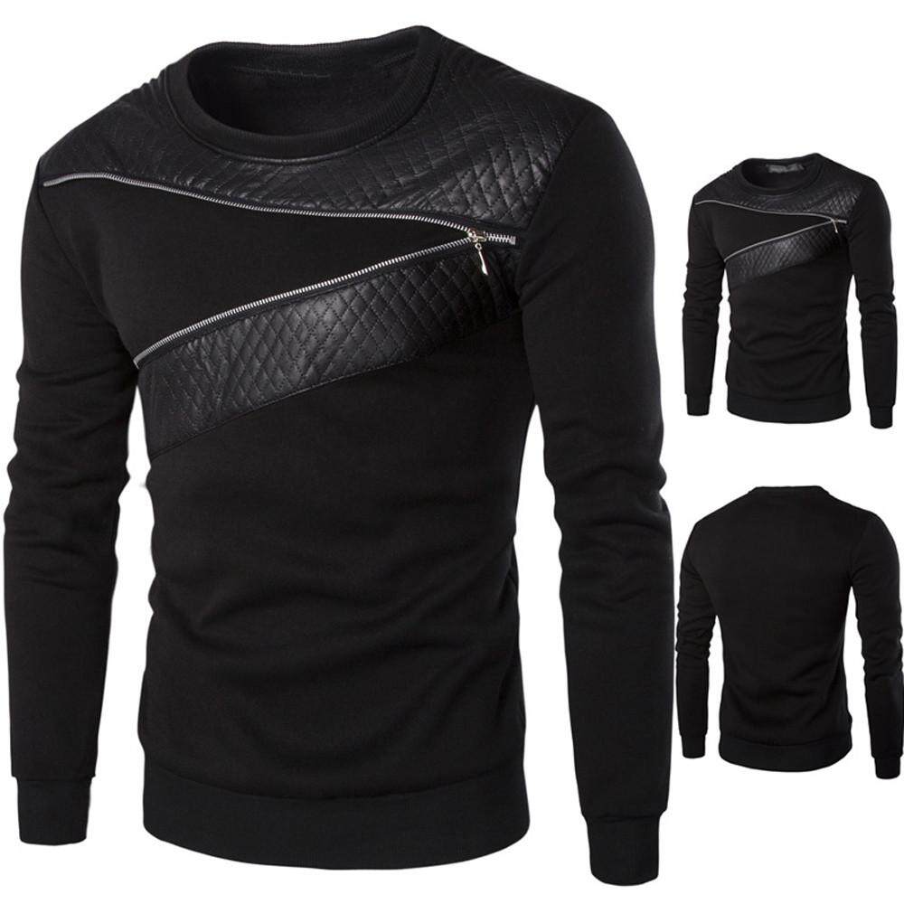Men Winter Warm Splicing Leather Sweatshirt Coat Jacket Outwear Sweater Karolshop