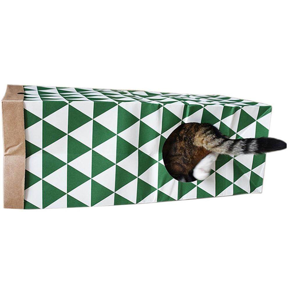 Kucing Interaktif Mainan Dilipat Tas Kertas Kraft Terowongan dengan Kedua Pintu Masuk Jendela untuk Peliharaan Kucing-Internasional