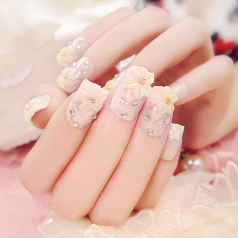 24Pcs/Set Fashion Flower Fake Nails Art Tips Acrylic Nail False Artificial Nail - intl
