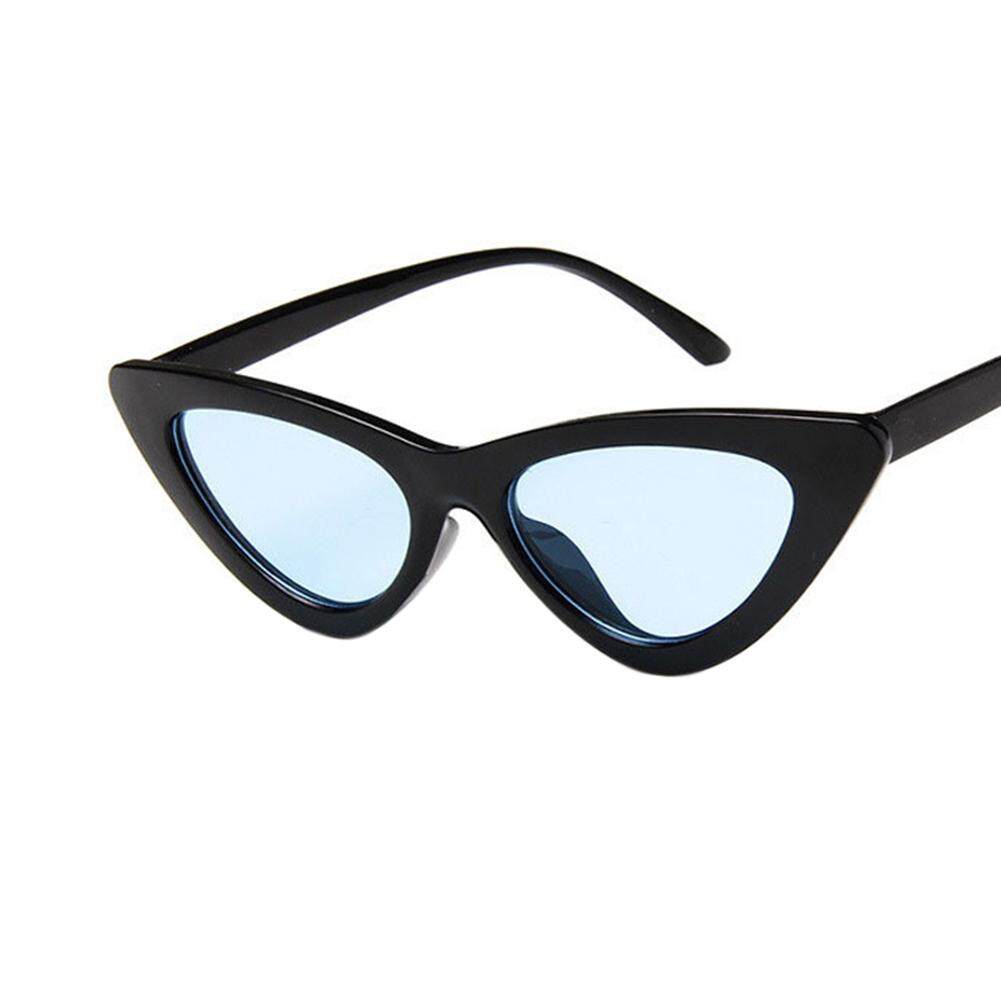 Dsstyles Retro Triangle Kucing Mata Kacamata Hitam UV400 Bersih Vision Kacamata Kacamata Hadiah Valentine 'S Day Handsome Lensa: cerah Hitam With Biru Lensa-Internasional