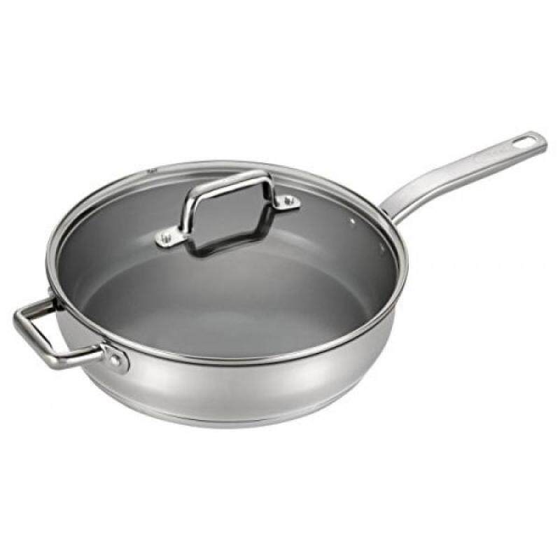 T-fal C71882 Precision Stainless Steel Nonstick Ceramic Coating PTFE PFOA and Cadmium Free Scratch Resistant Dishwasher Safe Oven Safe Jumbo Cooker Saute Pan Fry Pan Cookware, 5-Quart, Silver - intl Singapore