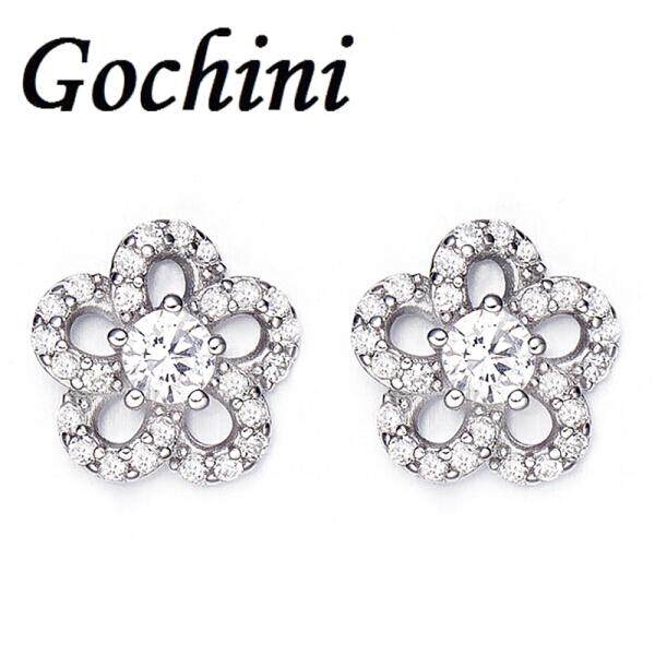 Ms. Gochini fashion plum earrings earrings earrings earrings female short paragraph Ding popular American Imitation Zircon Crystal personality fashion accessories jewelry gift glory(Shining white ) - intl
