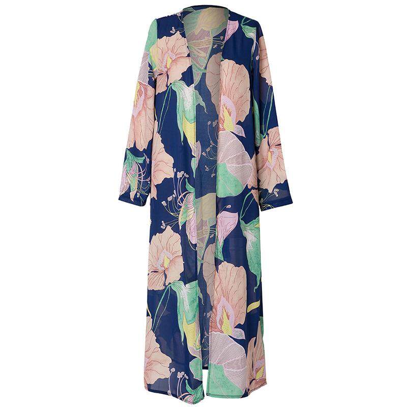 Women Vintage Boho Floral Beach Cover Up Coat Jacket Cardigan Chiffon Top Kimono
