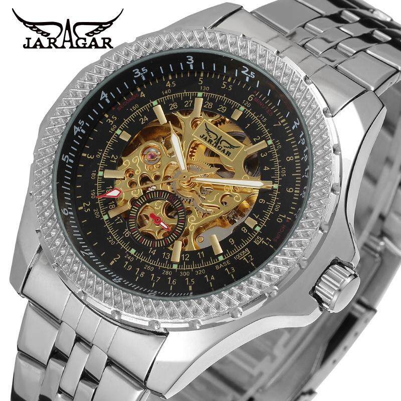 New Jaragar Relojes Watches Top Brand Mens Classic Stainless Steel Self Wind Skeleton Mechanical Watch Fashion Cross Wristwatch Malaysia