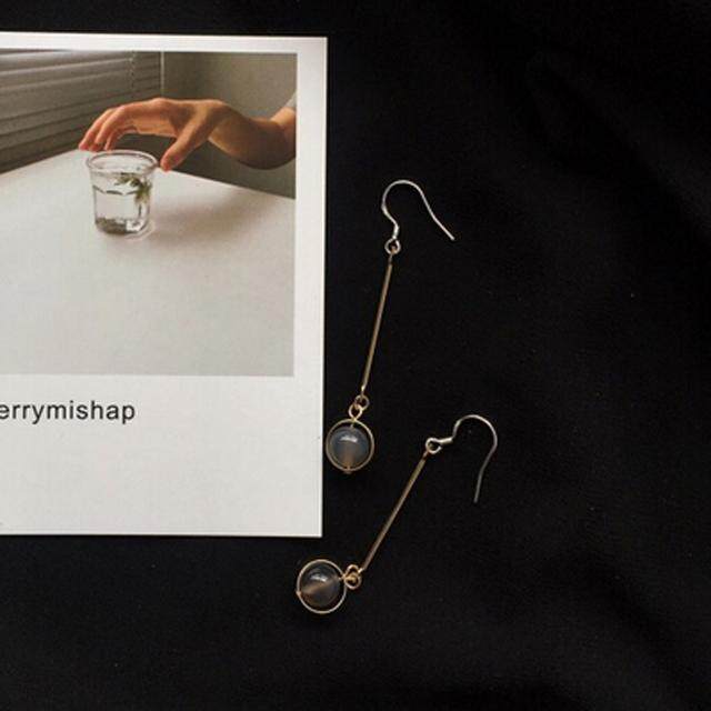 925 Perak Kait Jepang dan Korea Selatan Desain Asli Batu Alam Retro Anting-Anting Anting-Anting Wanita Temperamen Anting-Anting Tanpa Telinga Lubang telinga Klip (Gray Agate 925 Putih Jamur Kait Pasang) -Internasional