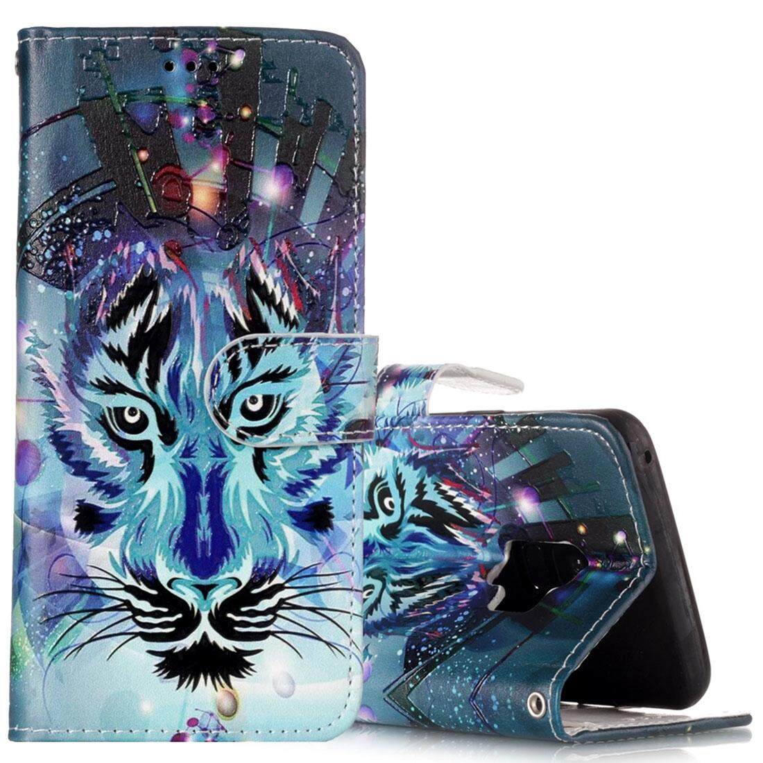 For Samsung Galaxy S9 Gloss Oil Embossed Wolf Pattern Horizontal Flip Leather Case with Holder and Card Slots and Wallet - intl