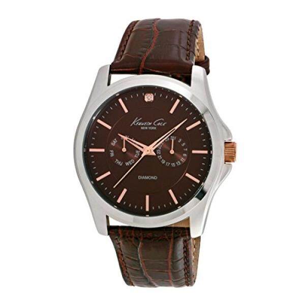 Kenneth Cole 10022313 Mens Genuine Diamond Silver Watch with Brown Croco Leather Strap - intl