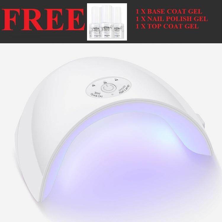 36W Cure Lamp Dryer UV Gel Nail Starter Kit USB - LED Lamp, Set of 3 Gel Polish - White