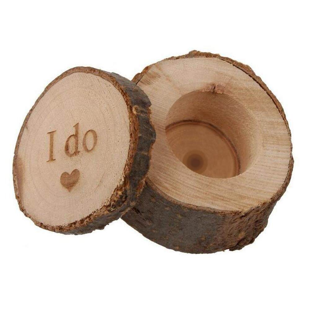 Foorvof Kayu Dicetak Chic Pedesaan Pernikahan Bantalan Cincin Kotak Kotak Cincin Kustom (Aku Motif Hati Cinta)-Intl