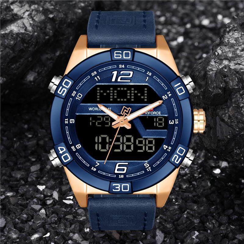 Naviforce Men Watch Digital Led Man Watches Fashion Business Sport Casual Army Military Stainless Steel Strap Wrist Quartz Male Clock Gift Wristwatches Multifunction Date Alarm Chronograph Week BackLight 9128 Malaysia