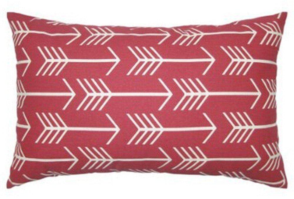 Merah Arrow Accent Gaya Katun Linen Lempar Lumbar Bantal Menutupi Pinggang Rumah Kantor Dekoratif Rectangle 12X20 inci-Internasional