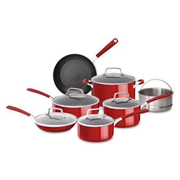 Cookware Set For Cooking S Brands Review In Kitchenaid Kc2as12er Aluminum Nonstick 12 Piece Cookware Set Empire Red