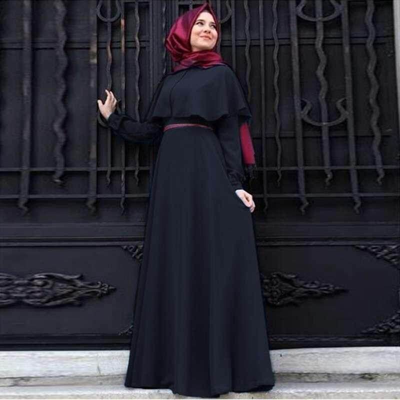 Burstore 1 Pcs Muslim Gaun Cape Sifon Plus Ukuran Wanita Retro Gaya Rakyat Jubah Lengan Panjang Gaun Pesta 6 warna-Internasional
