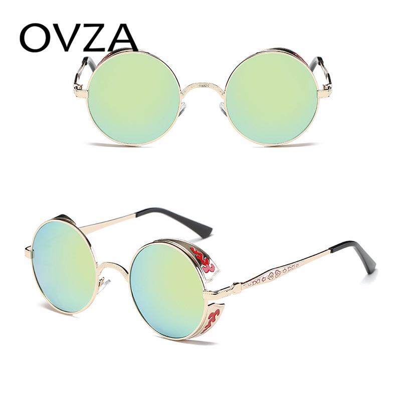 Ovza Steampunk Kaca Mata Pria Bulat Punk Kacamata Olahraga Wanita Retro Cermin Kacamata Hitam Bingkai Logam