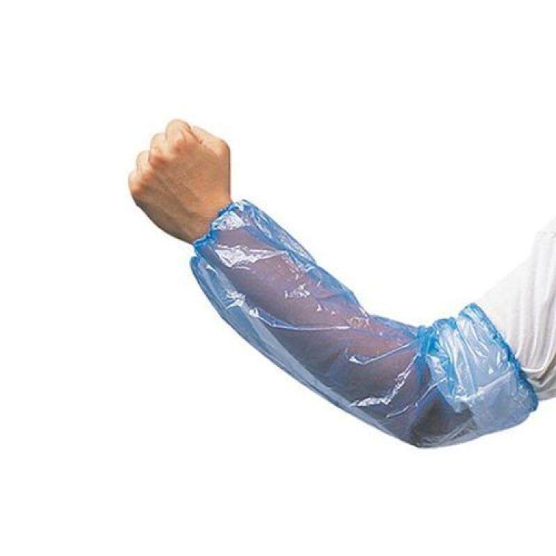 Disposable elastic plastic waterproof blue PE sleeve cover, 100 pcs