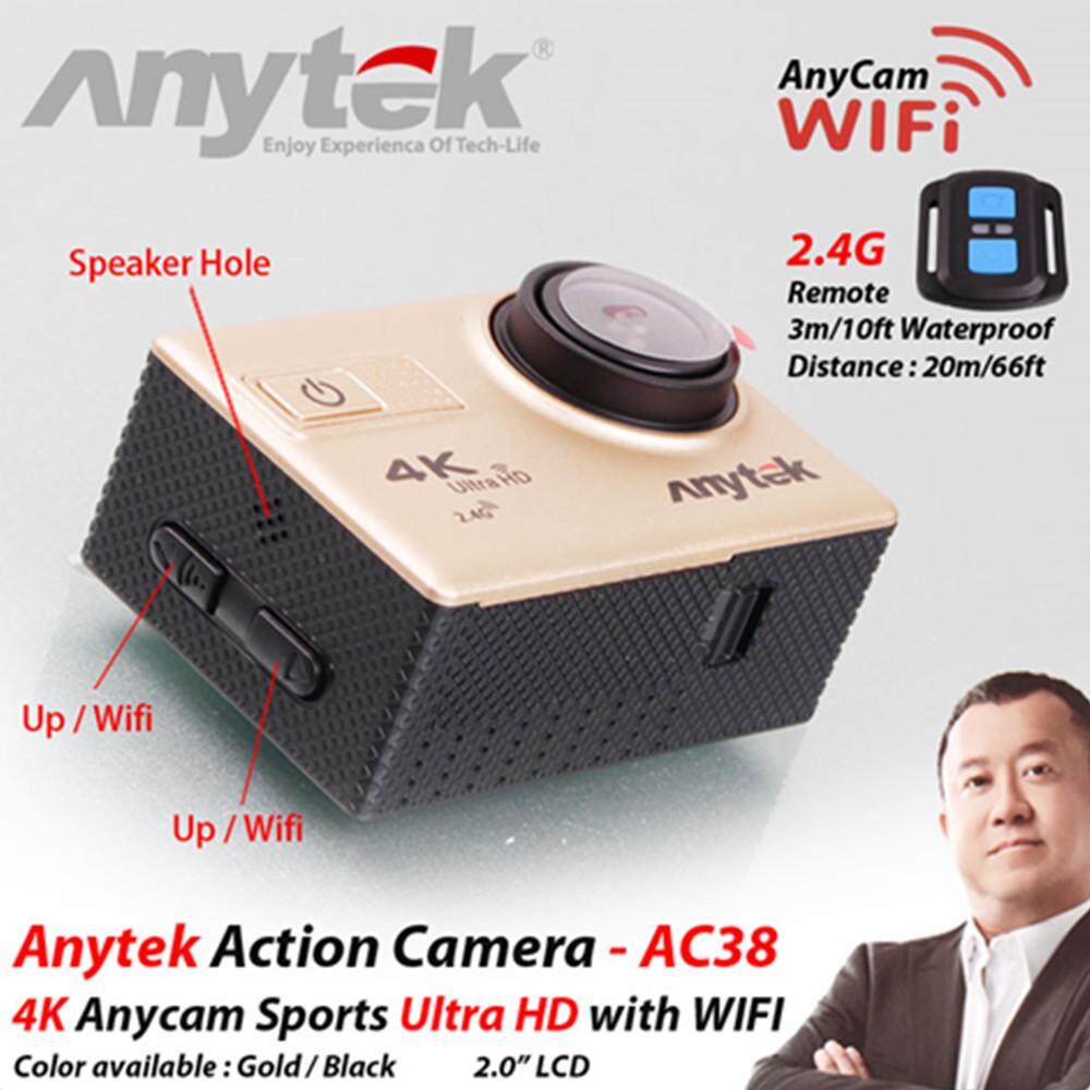 ANYTEK 4K AnyCam CAR DVR AC-38 3-in-1 Ultra HD Action Camera, Camera and DVR Function + 2 Free Gift (Gold)