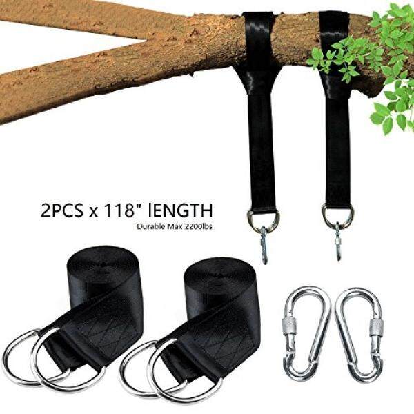 Pohon Berayun-Ayunan Ayunan Pohon, 11 Ft Super Panjang Tali Ayunan Tali & 2 Pcs Portabel Kait Seing Hammock Spinner dengan Mengunci, kursi Hanger Teras Ekstra Pohon Tire Rantai Cepat Ganda Putar Putar (Hitam)-Internasional