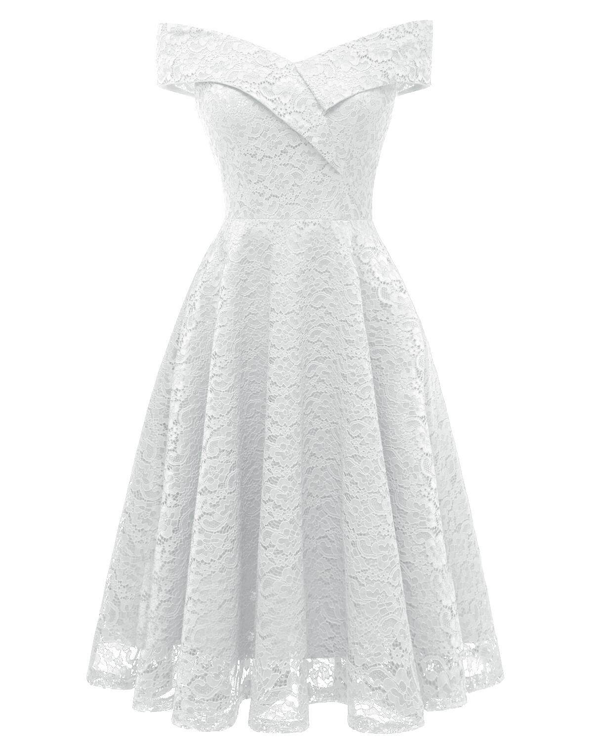 CAXUEAN Women's Lace Dress [MYR 62.99 ONLY ON 9/26] 2018 Summer V-neck Off Shoulder Knee Length Formal Party Dress