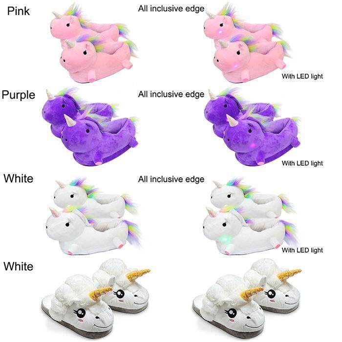 Toprank Women Girl Home Unicorn Slipper Cute Plush Indoor Slippers with Led Light - intl
