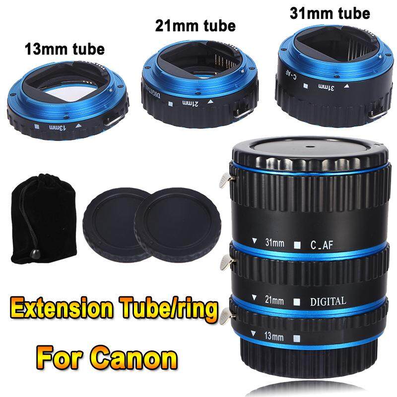 Biru Logam Lensa Makro Fokus Makro Otomatis Ekstensi/Cincin Tabung Set + Lens Body Tutup Belakang untuk Canon EOS EF Canon 1D 1Ds Seri 7D 5D 5 DMarkII 5 DMark III Dll Lensa