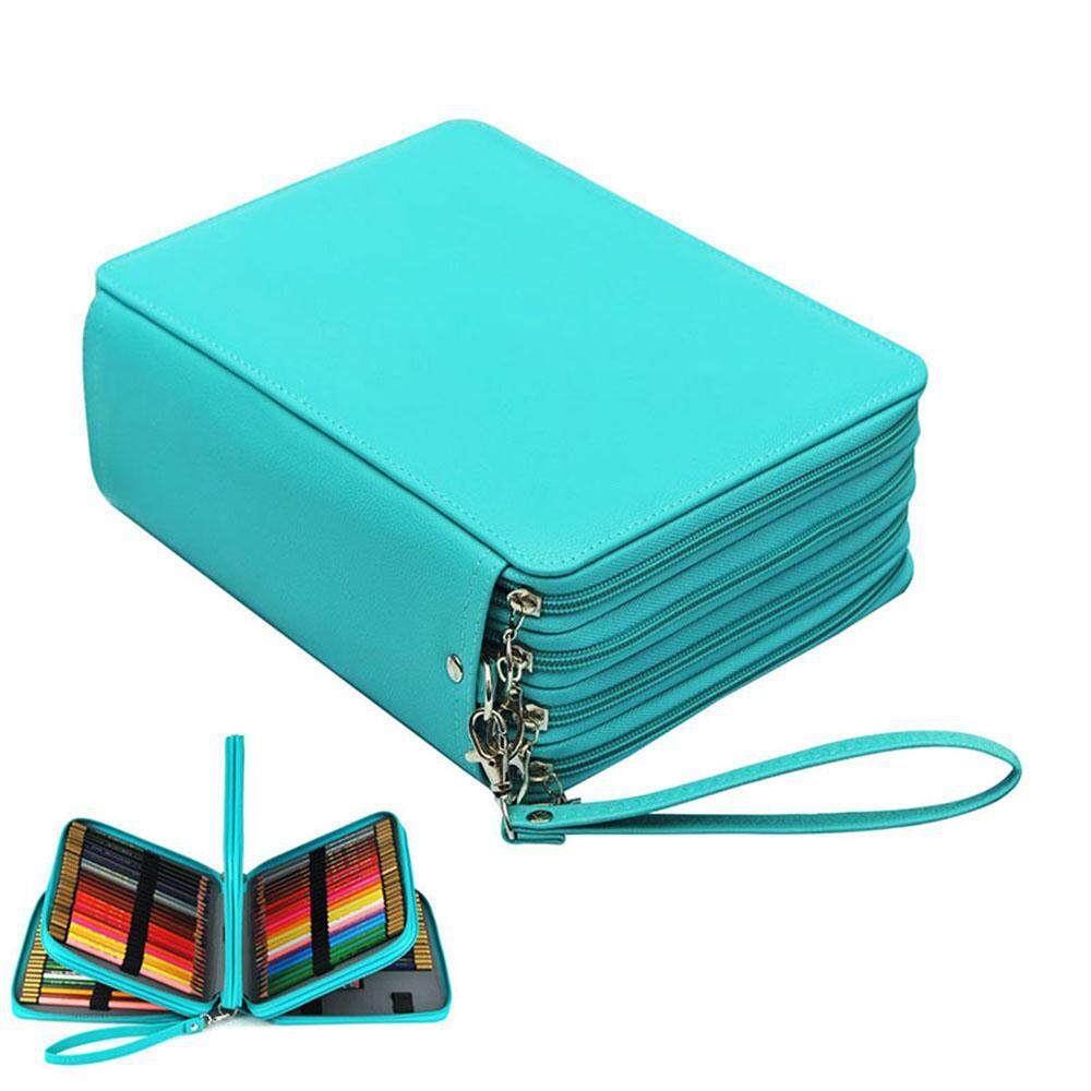 Niceeshop PU Kulit Kotak Pensil, 184 Slot Super Besar Kapasitas Pulpen Tas dengan Ritsleting Logam Tali untuk Cat Air Pensil, Pensil Warna, pens Marco dan Kuas Kosmetik-Internasional