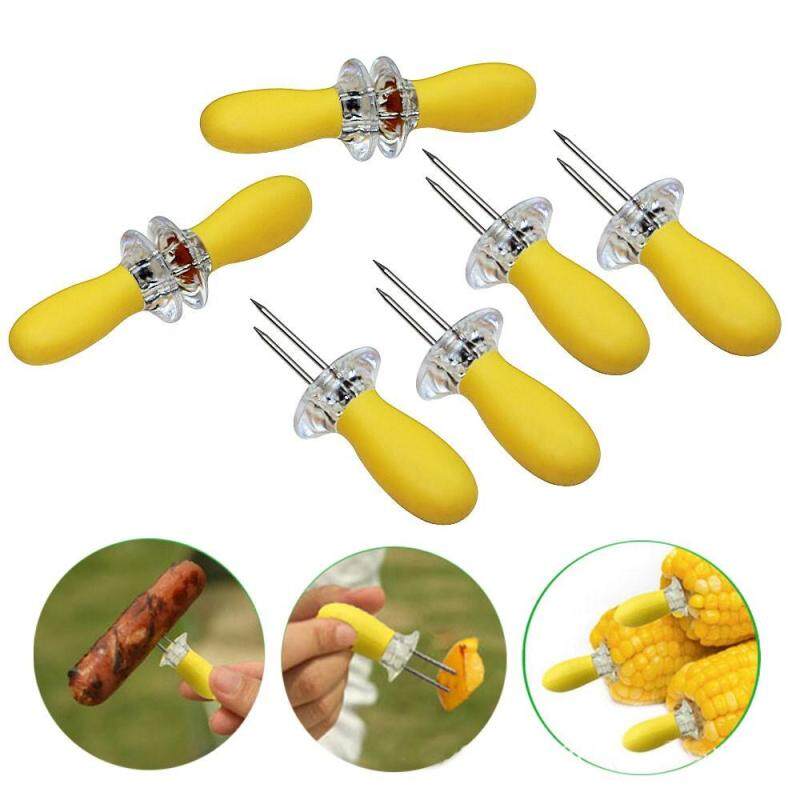 8Pcs/lot Stainless Steel Corn Holders Barbecue Accessories Grill Tools Kitchen BBQ Food Skewers Hot Dog Meat Fruit Forks with Plastic Anti-hot Handle