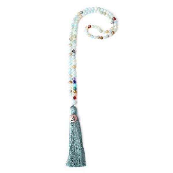 Amorwing 6 Mm Buddha Pesona Faset Amazonit 7 Chakra 108 Manik-manik Mala Batu Kalung-Intl