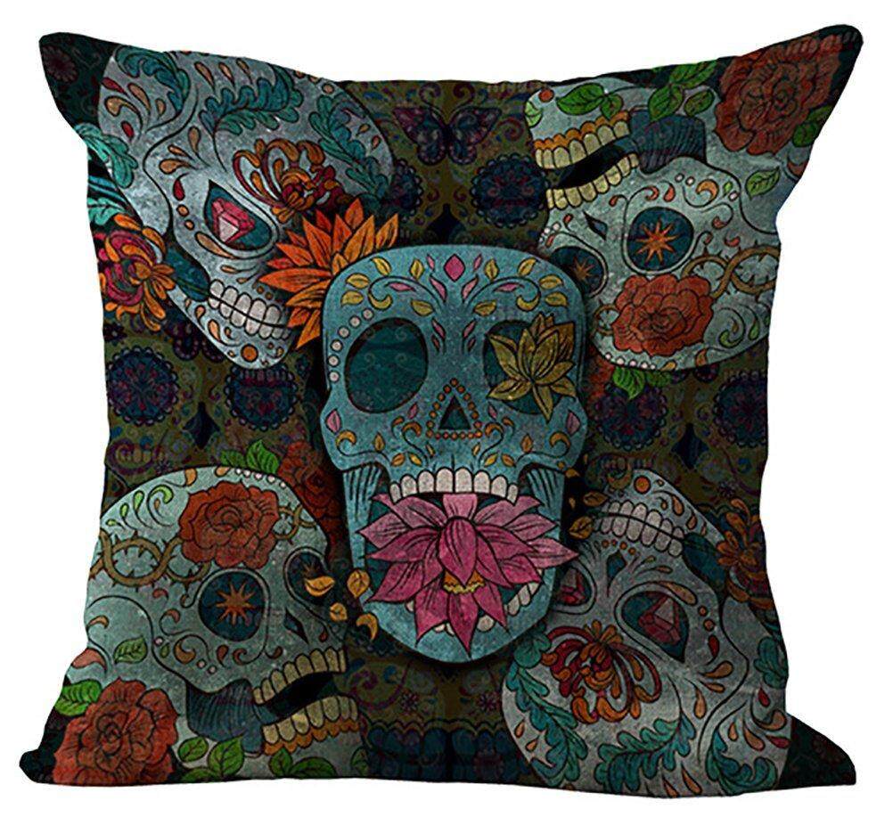 Tengkorak Tengkorak India Chezmax Katun Linen Bantal Bantal Bantal Sham Persegi Sarung Bantal untuk Sofa Sofa Sofa Kursi Goyang kursi-Internasional