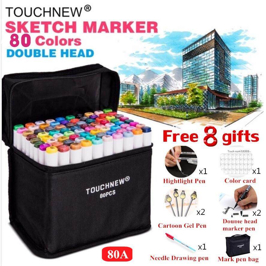 Touch Lima 80 Warna Ujung Ganda Pena Set Marker Dual Kepala Berminyak Alkohol Spidol Sketsa Pena untuk Menggambar Manga Animasi Mahasiswa Desain perlengkapan Seni Gratis Hightlight/Pena Gambar Jarum