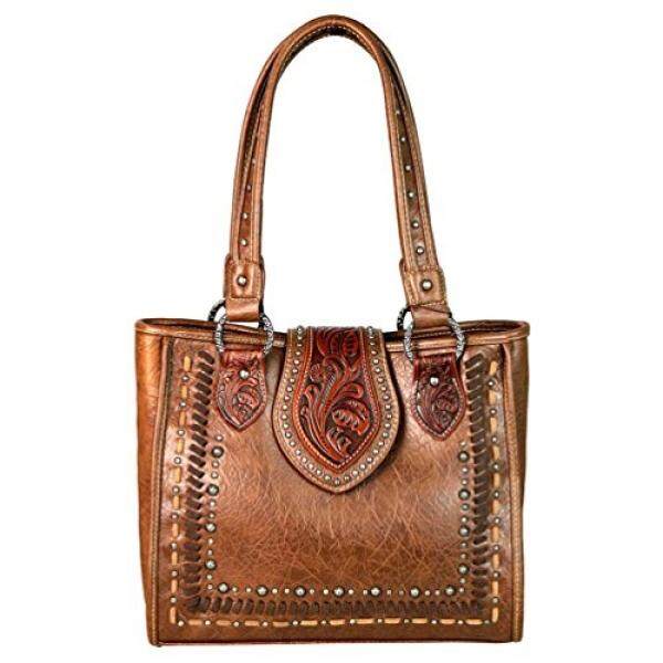 Trinity Ranch Oleh Montana West Tooled Parsial Kulit Tote Tas Jinjing TR57-8390 (Coklat)-Internasional