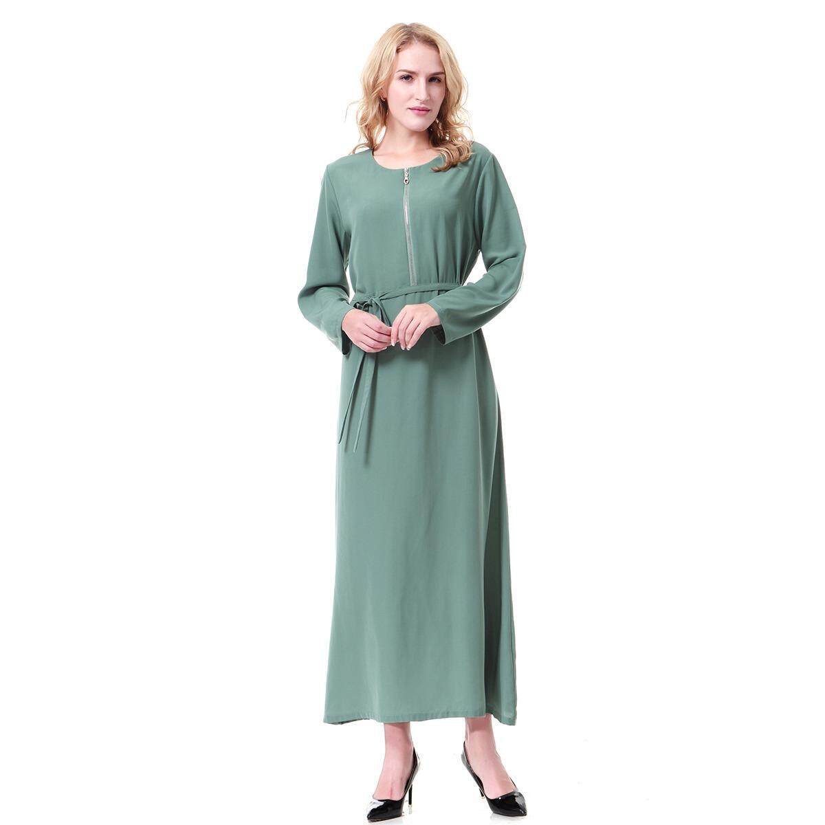 Kualitas Tinggi Busana Wanita Muslim Ritsleting Poliester Abaya Kaftan Lengan Panjang Islam Indonesia Gaun Panjang Jubah