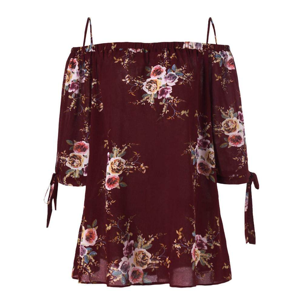 Fashion Womens Plus Size Floral Print Cold Shoulder Blouse Casual Tops Camis