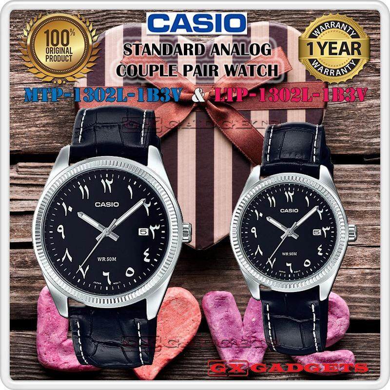 CASIO MTP-1302L-1B3V + LTP-1302L-1B3V STANDARD Analog Couple Pair Watch Date Genuine Leather Band WR50m MTP-1302 LTP-1302 1302 Series Malaysia