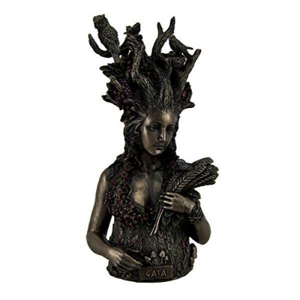 Patung Resin Patung Gaia Yunani Dewi Ibu Bumi & Leluhur Ibu dari Semua Kehidupan 4.75X9.75X4.25 inci Perunggu-Internasional
