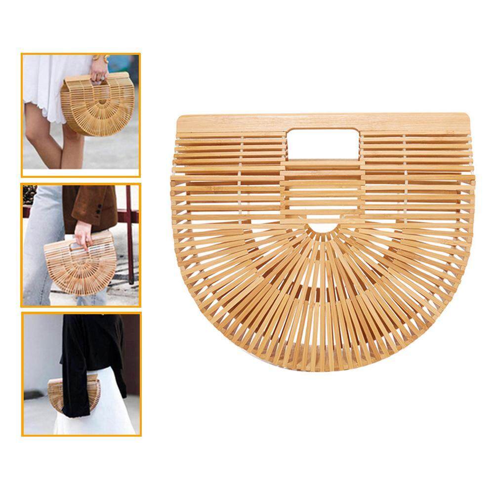 Teepao Tas Bambu untuk Wanita Jerami Tas Pantai Tas Tangan dari Kayu Dompet Bambu-Ukuran S-Intl