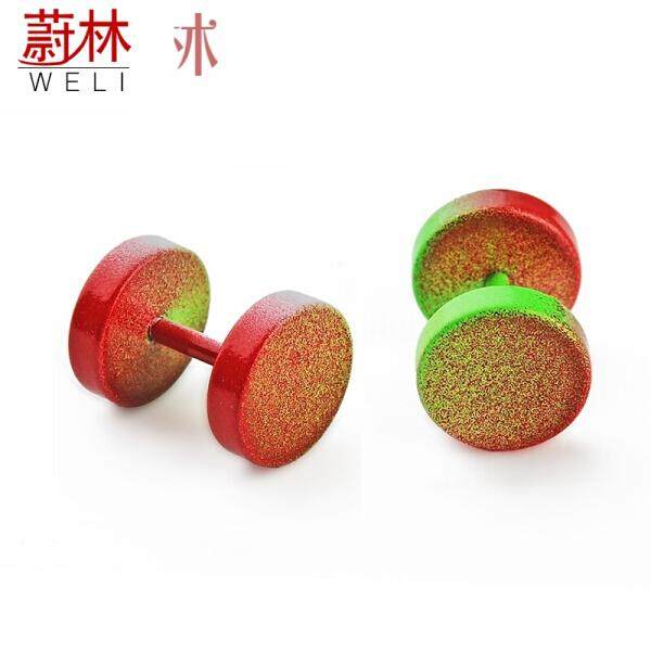 Hari Valentine Kamuflase Warna Dumbbells Anting-Anting Pria Jepang dan Korea Selatan Versi Hanya Tide Hitam Kepribadian Anting-Anting wanita Baja Titanium Baja Anting-Anting dengan Harga Tunggal (D Bagian Harga) -Internasional