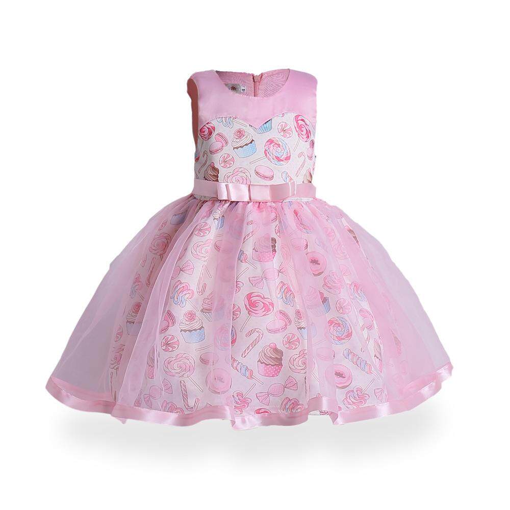 Hot Jual Eropa dan Amerika Gaya Musim Panas Yang Indah Gadis Putri Gaun Pesta Ulang Tahun Pakaian Tanpa Lengan O-Neck Rok Kartun Formal Ball Gown