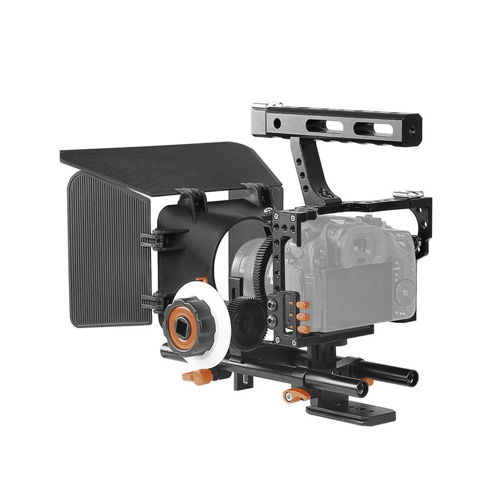 Andoer C500 Aluminum Alloy Camera Camcorder Video Cage Rig Kit Film Making System w/ Matte Box + Follow Focus + Handle + 15mm Rod for Panasonic GH4 for Sony A7S/A7/A7R/A7RII/A7SII ILDC Mirrorless Camera