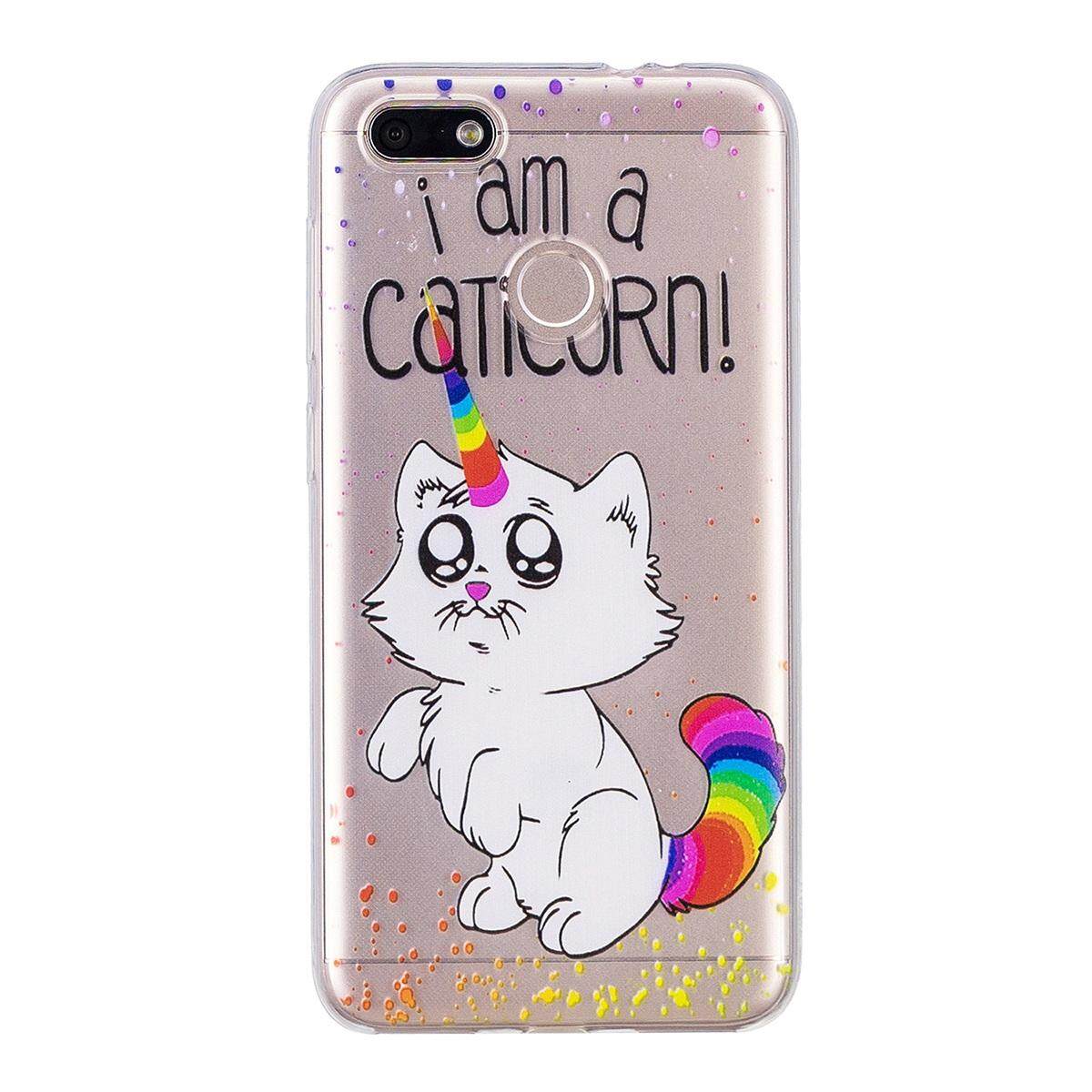 Lucu Pola Case untuk Huawei Nikmati 7 Ultra Tipis Ramping Lembut TPU Penyerapan Guncang Bemper Penutup Transparan Pelangi Kucing -Internasional