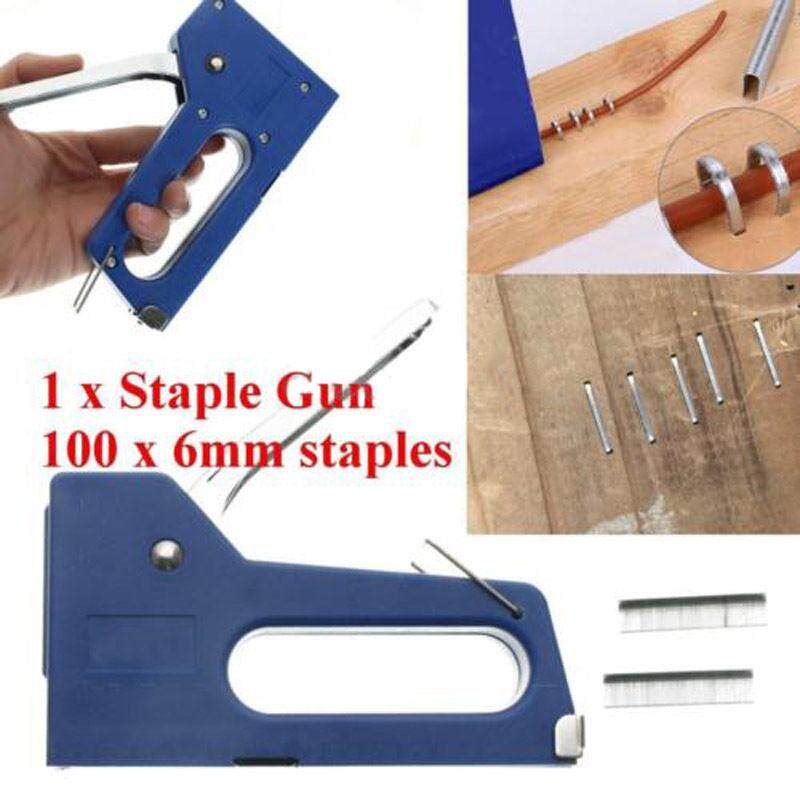 Blue 4-8มม.Handy Staple Tacker เครื่องเย็บ + 100x6ที่เย็บเล่มเอ็มเอ็มชุดเครื่องมือ