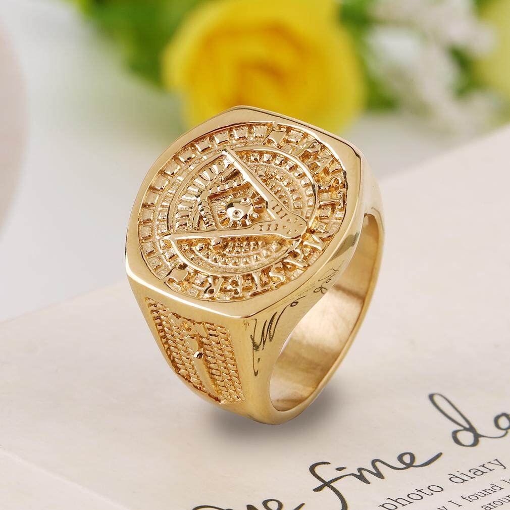 Yika Baru 18 K Kuning Gold Baja Titanium Berlapis Freemason Masonik Cincin untuk Pria