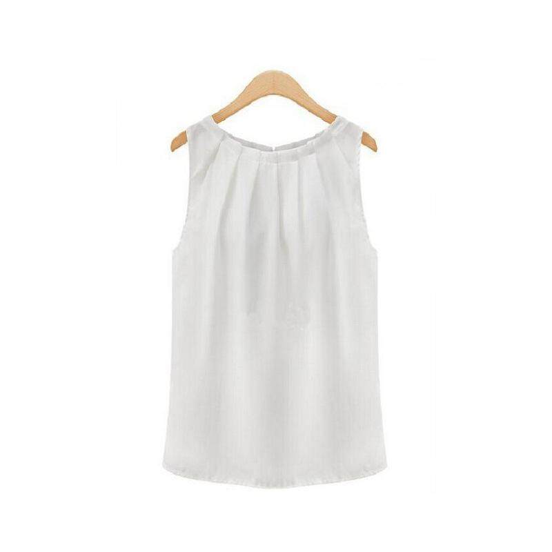 WULI 2 Color Optional Solid Color Round Neck Chiffon Sleeveless Tops Women T-shirt Tank Tops