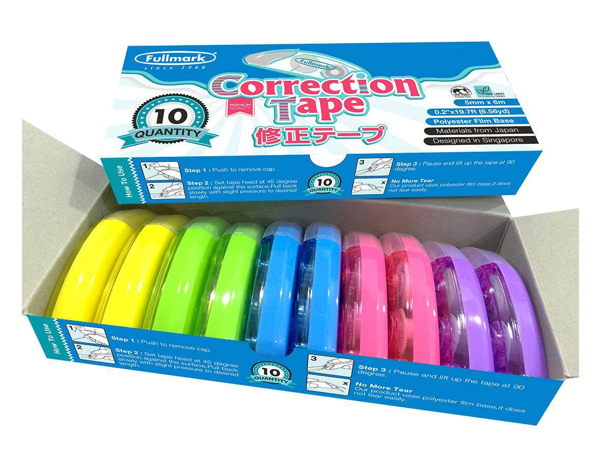Fullmark Correction Tape , 10 pcs / pack (2 x pink, 2 x yellow, 2 x green, 2 x blue, 2 x purple) (Model B)