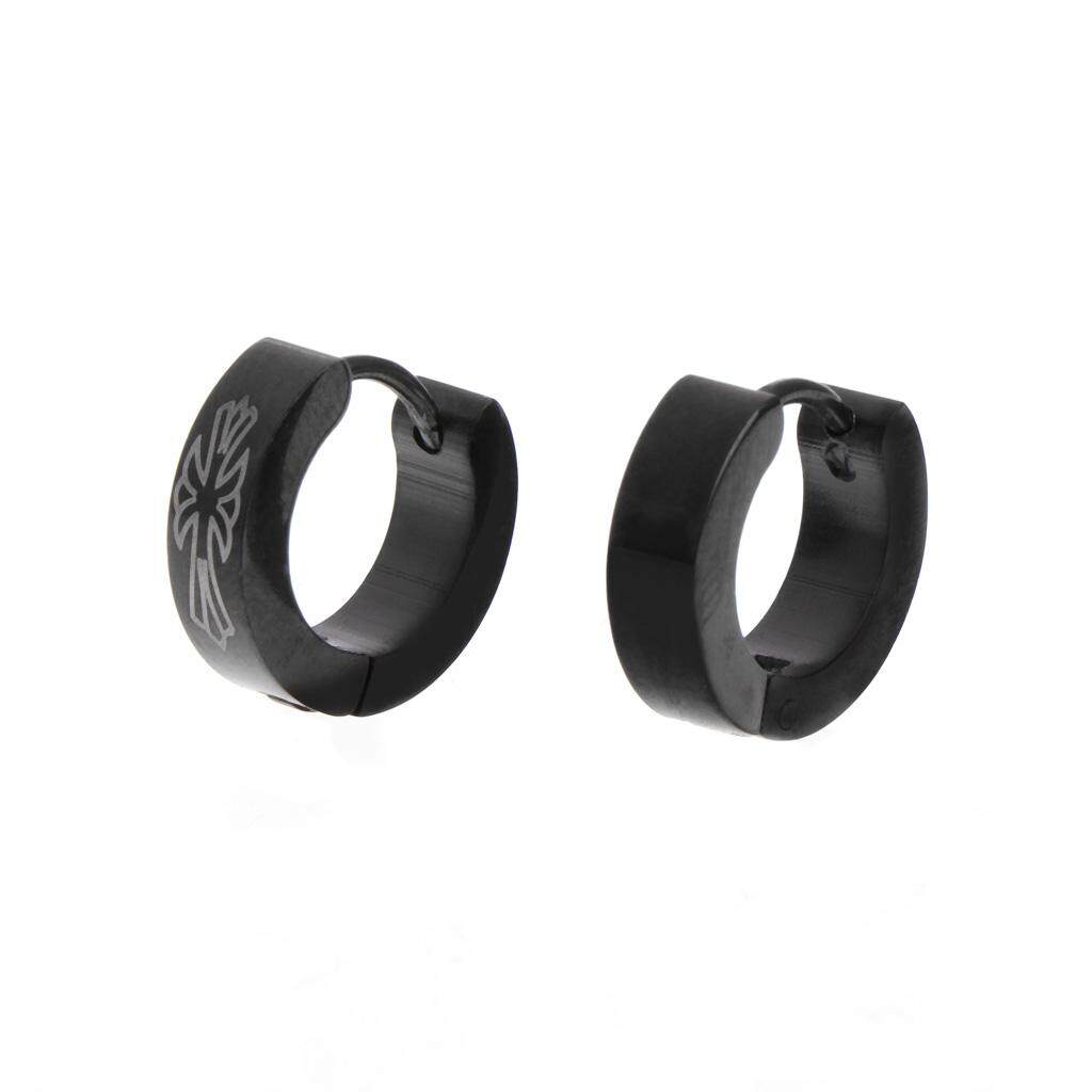 Warna Hitam Silang Huggies Hoop Anti Karat Anting-Anting untuk Pria dan Wanita-Internasional