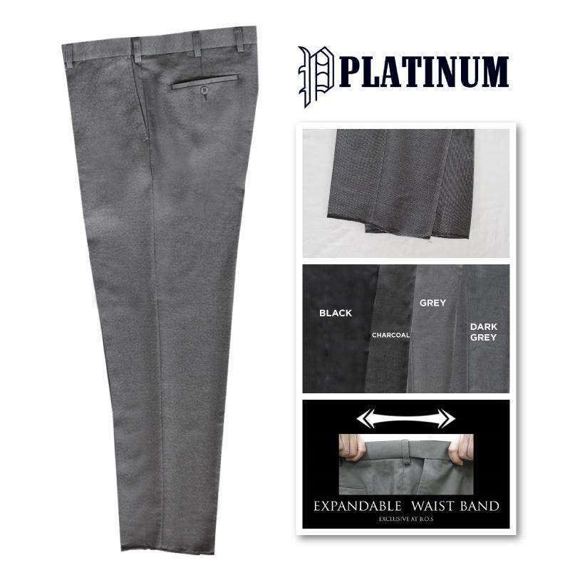 PLATINUM BIG SIZE Flat Front Tic Weave Slacks PMP633 (Grey)