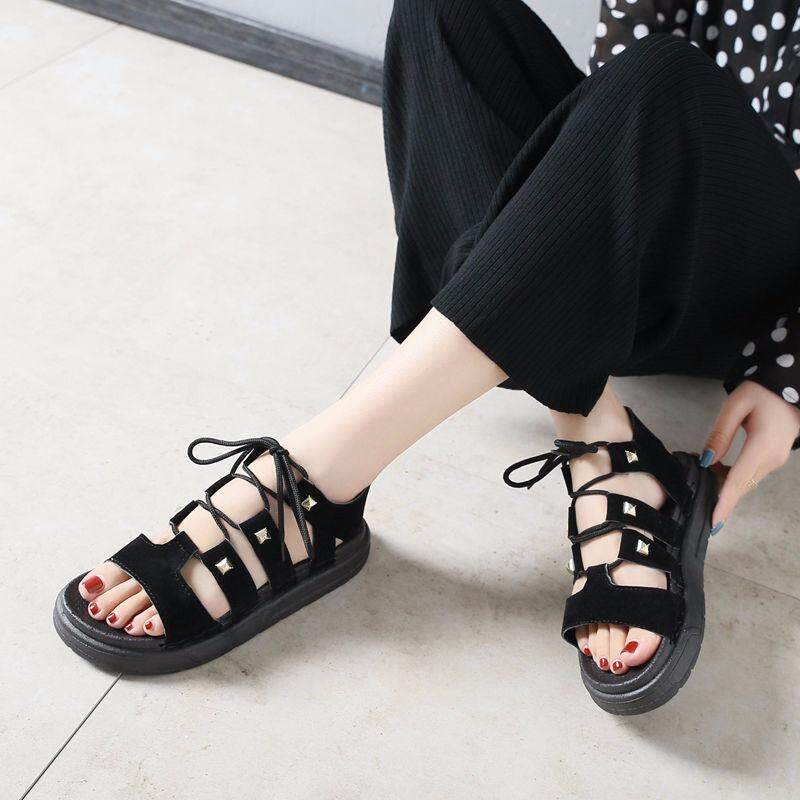 Yealon Kasut Wanita Jual Panas Retro Handwork 2018 Baru Musim Panas Perempuan Sandal Wanita Tebal Platform Romawi Peep-Ujung Kaki Hitam Hijau Mujer Sandalias Tenis Feminino-Internasional