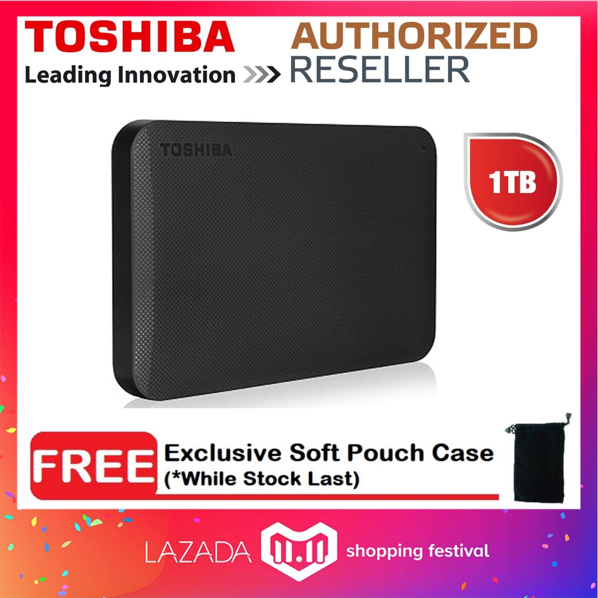 Toshiba Canvio Ready Basics 1TB Portable External Hard Drive HDD USB 3.0 Free Soft Pouch (HDTB410AK3AA)