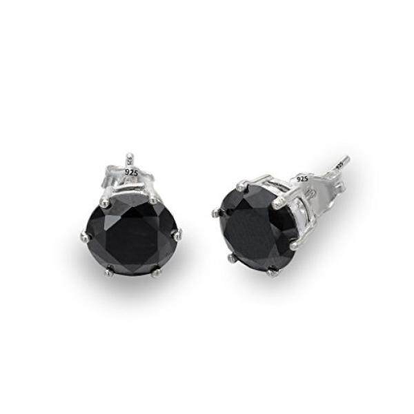Elequeen 925 Sterling Zirkonia Kubik Perak 6 Cabang Unisex Solitaire Keranjang Bulat Set Anting Stud Hitam 8 Mm-Intl