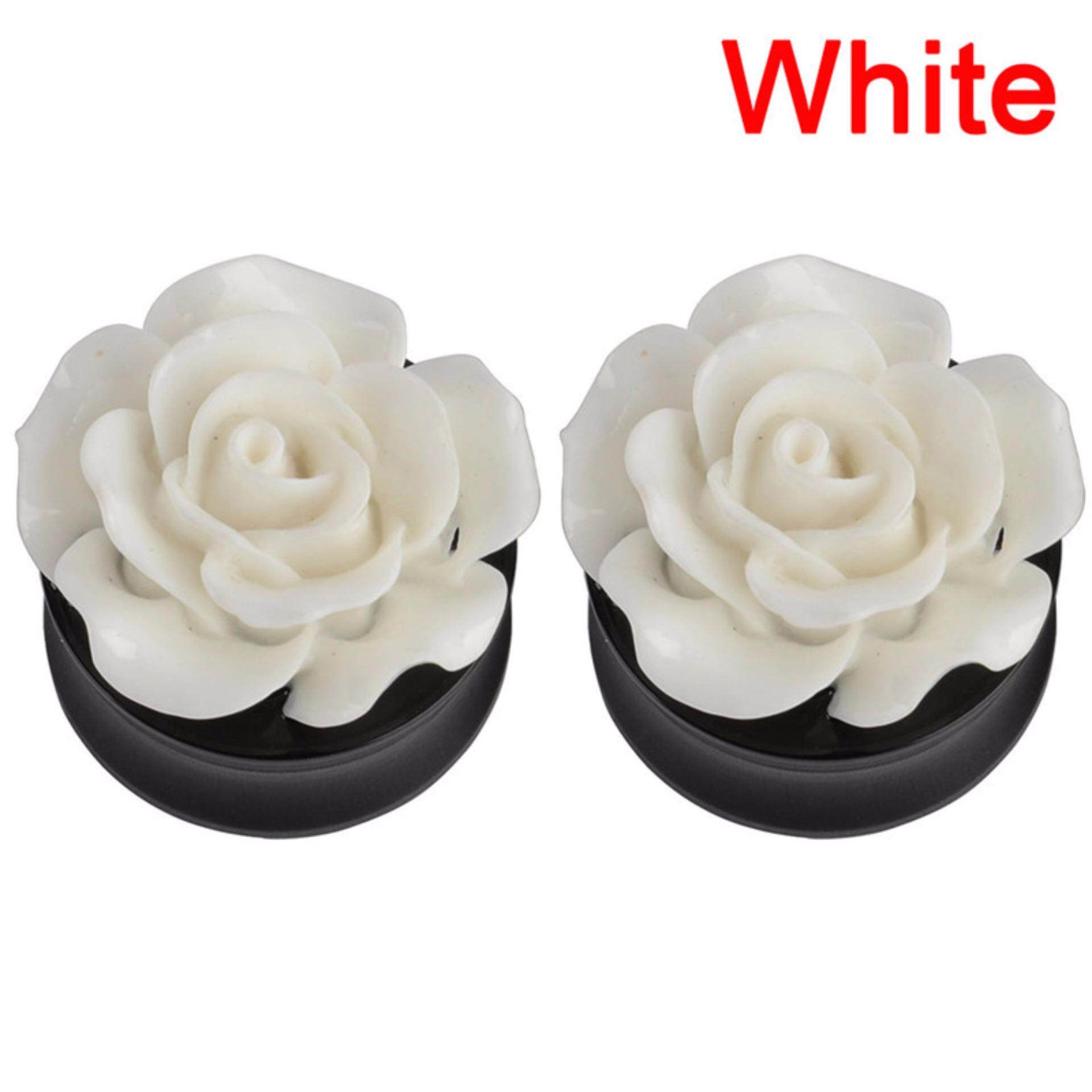 Ear Plugs Tunnels Pure Rose Flower Saddle Flesh Expanders Piercing Jewelry Chic White 22mm - intl