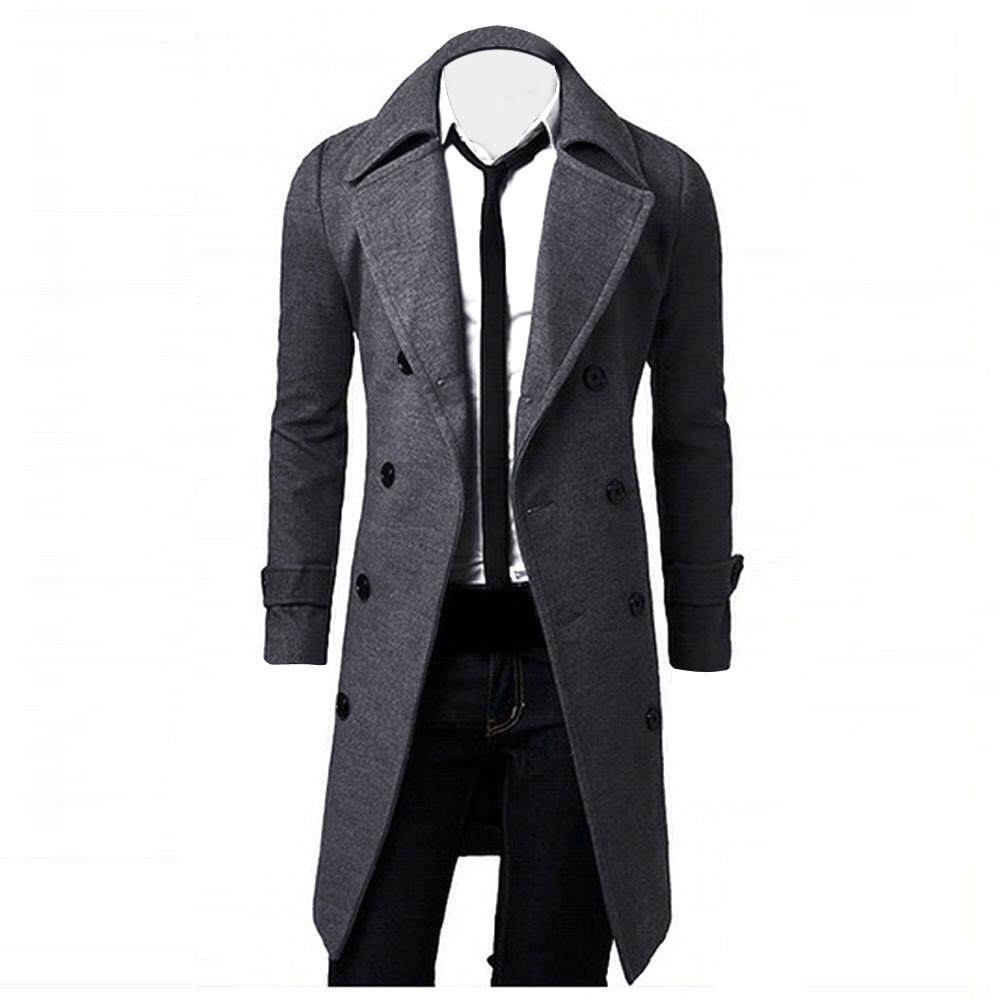 Rainny Winter Men Slim Stylish Trench Coat Double Breasted Long Jacket Parka